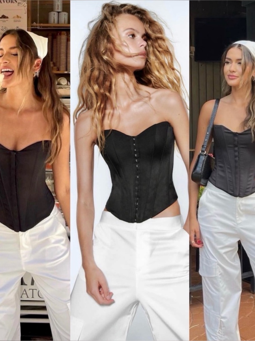 ZARA Black Satin Effect Corset Top With Sweetheart Neckline Size XS